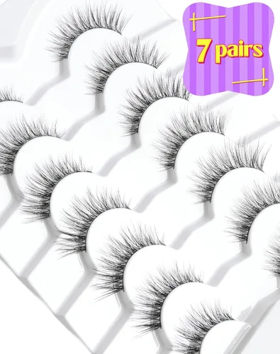 Miniatura 5 de Onlyall Pestañas naturales, pestañas postizas de aspecto natural, pestañas postizas acampanadas, pestañas postizas suaves y esponjosas, 7 pares D12