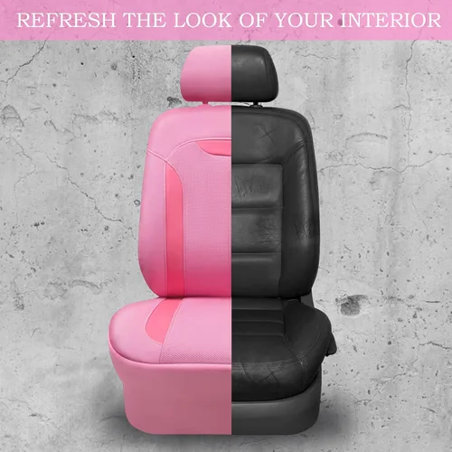Miniatura 7 de CAR PASS Juego completo de fundas de asiento de automóvil de cuero rosa, protección de asiento impermeable transpirable de lujo, compatible con Rosa