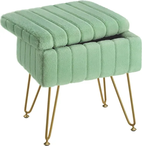 Miniatura 14 de Greenstell Taburete de tocador de pelo sintético con almacenamiento, 15.7 pulgadas de largo x 11.8 pulgadas de ancho x 19.4 pulgadas de alto, Rosa