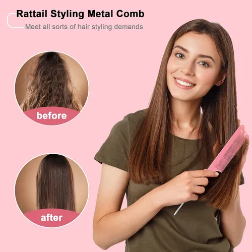 Miniatura 4 de 6 PCS Peines de Separación de Cabello Cola de Rata - Juego de Peines de Cola de Rata con Púa de Acero de Dientes Finos para Crepado para Mujeres