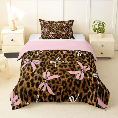 Miniatura 17 de Castle Fairy Juego de edredón con estampado de leopardo rosa y negro, juego de colcha de retazos de piel de cebra, tamaño King, para niños, niñas