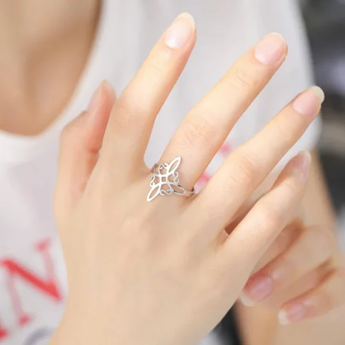 Miniatura 6 de Fuqimanman2020 Conjunto de collar de anillo de nudo de bruja de acero inoxidable ajustable, brujería celta, nudo de amor, anillo abierto, anillo