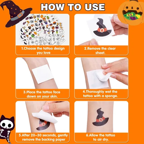 Miniatura 4 de 600 tatuajes temporales de Halloween para niños, varios colores y que brillan en la oscuridad, calcomanías de tatuajes para fiestas de Halloween