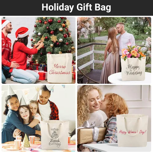 Miniatura 7 de Segarty Bolsa de lona pequeña, paquete de 6 bolsas de lona en blanco de 15 x 16 pulgadas para mujer, bolsa lisa reutilizable con algodón natural