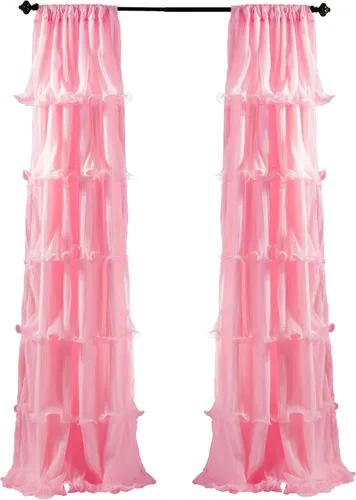 Miniatura 5 de Lush Decor Nerina - Panel individual de ventana con filtro de luz, 54 pulgadas de ancho x 84 pulgadas de largo, rosa - Cortinas con volantes