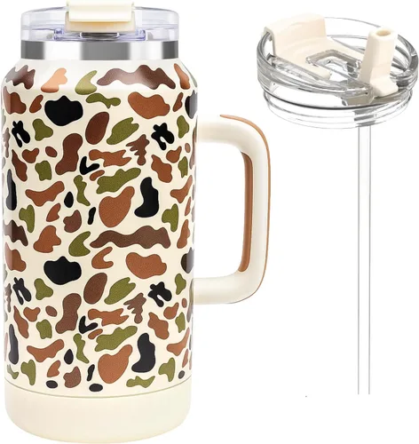 Miniatura 13 de Hydraful Vaso de 64 onzas con asa y pajilla, 100% a prueba de fugas, vaso aislado reutilizable, botella de agua grande de acero inoxidable, taza