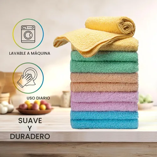 Miniatura 3 de Paños de Rizo – 12x12 Pulgadas – Paquete de 10 – Multicolor – Altamente Absorbentes, Suaves al Tacto y de Algodón Multiusos para Uso Diario