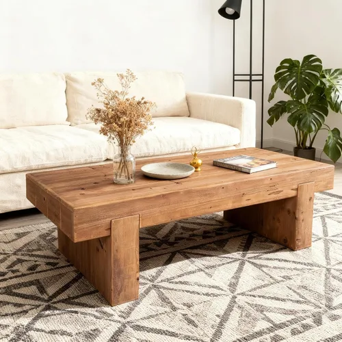 Miniatura 36 de Mesa de centro de madera, 39.37 pulgadas, cuadrada de mediados de siglo, mesa central de madera moderna de madera de fibropanel de densidad media