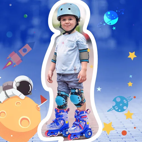 Miniatura 9 de SULIFEEL Patines de Ruedas Ajustables para Niñas Niños Infantiles, Ruedas Divertidas Iluminadas con Luz Flash de Tipo Equilibrio de Tres Puntos Azul