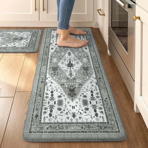 Miniatura 37 de Collive Alfombras y Tapetes Boho para Cocina 2 PIEZAS Alfombra Antifatiga Acolchada, Juego de 2 Alfombras de Cocina Impermeables Antideslizantes