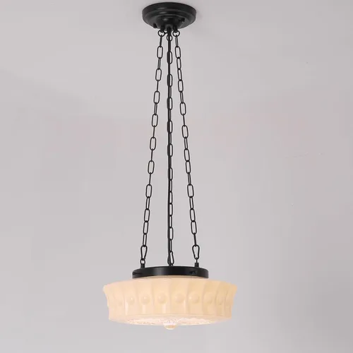 Miniatura 7 de Lámpara colgante de vidrio lechoso, 35.56 cm Candelabro moderno de mediados de siglo estilo escuela colgante, lámpara vintage para dormitorio