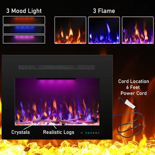 Miniatura 4 de Insertos de chimenea eléctrica trasera de 21.14 pulgadas de ancho con 3 llamas y luz superior, calentador de chimenea empotrado, termostato