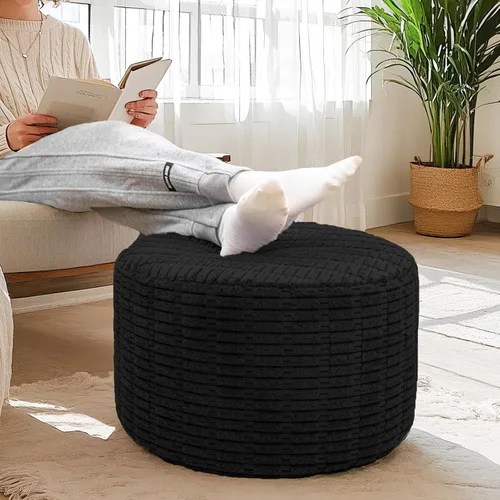 Miniatura 17 de Reposapiés otomano relleno redondo bohemio puf de piso asiento sillón reposapiés taburete cojín de piso saco puf otomano 18x18x14 pulgadas bosque