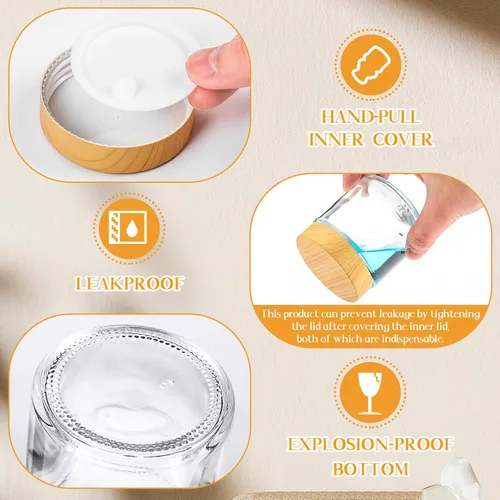 Miniatura 3 de Norme 120 tarros de vidrio de 4 onzas con tapas, recipientes de vidrio vacíos con tapas de grano de madera y revestimientos interiores