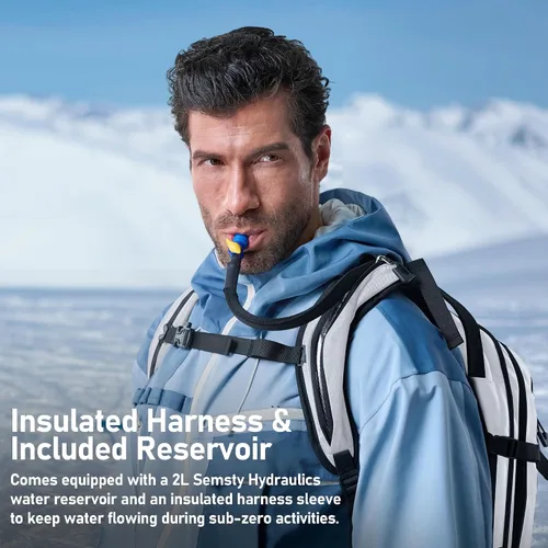 Miniatura 5 de SEMSTY Mochila de hidratación de esquí de 25 litros con vejiga de agua de 2 L, arnés aislado, mochila impermeable para viajes de snowboard, esquí