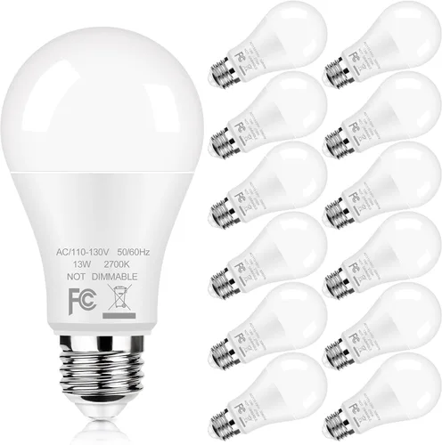 Bombillas LED A19 13 W, equivalentes a 100 W, paquete de 12 bombillas LED súper brillantes de 1500 lúmenes, base de rosca media E26 para lámpara de