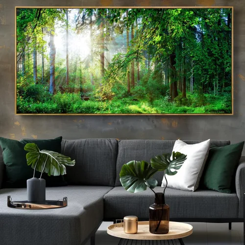 Miniatura 7 de Lienzo decorativo para pared de sala de estar, paisaje de bosque verde, sol sobre bosque, fotografía impresa en lienzo para decoración de pared