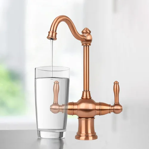 Miniatura 3 de Grifo de filtro de agua potable de cobre de dos asas, grifo de agua caliente y fría de doble palanca para dispensador de tanque de agua caliente