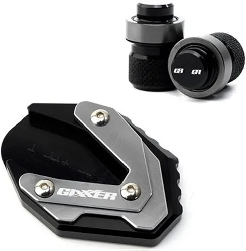 Miniatura 12 de Moto Kickstand Soporte lateral ampliar placa de almohadilla y tapas de aire de válvula de neumático para Suzuki para GIXXER 250 SF para GIXXER 150