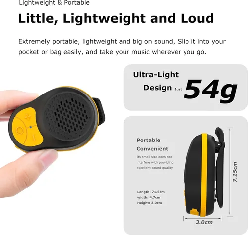 Miniatura 2 de Altavoz Bluetooth Portátil Clip On, Pequeño Altavoz Portátil, Mini Altavoz Bluetooth Impermeable con Micrófono para Ejercicios de Carrera hasta 24H