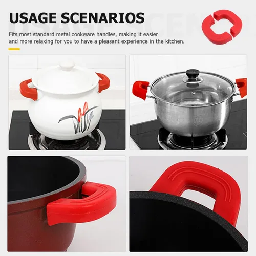 Miniatura 4 de DOERDO - 4 soportes de silicona resistentes al calor, fundas antideslizantes para ollas, fundas antideslizantes para ollas y sopas, color rojo