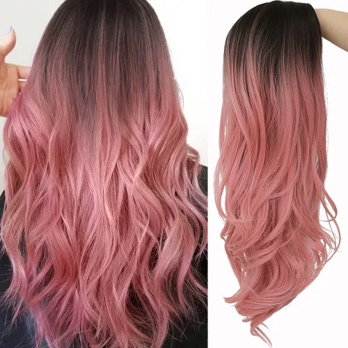 Miniatura 16 de Tseses Pelucas largas y onduladas de color azul degradado para mujer, pelucas de cabello sintético con raíces oscuras, cosplay, fiesta de Halloween