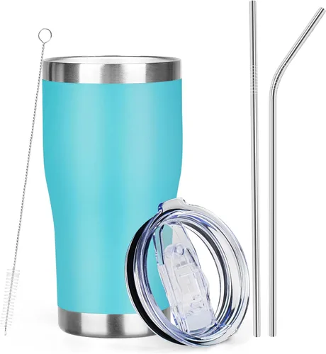 Miniatura 11 de MEZMUT - Paquete de 4 unidades de vaso de café aislado de 20 onzas con tapa y popote, vaso de viaje de acero inoxidable de doble pared