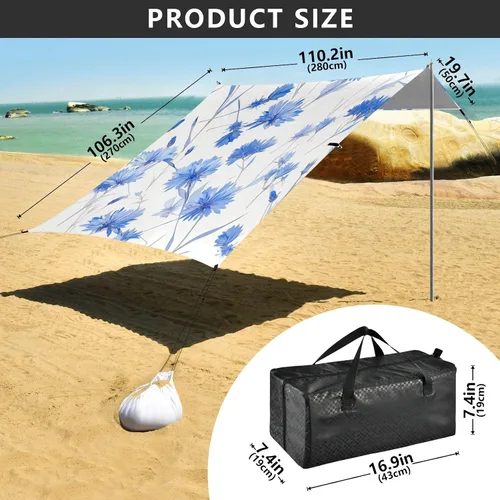 Miniatura 3 de Dreamy Light Blue Cornflowers Stable Beach Tent UPF50 Waterproof Large Sun Shelter with Sand Pockets for Camping, Fishing, Backyard Fun