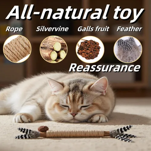 Miniatura 6 de Juguetes para gatos, paquete de 7 unidades, juguete de plumas de gato con silvervine, palo para masticar para gatitos, golosina de hierba gatera