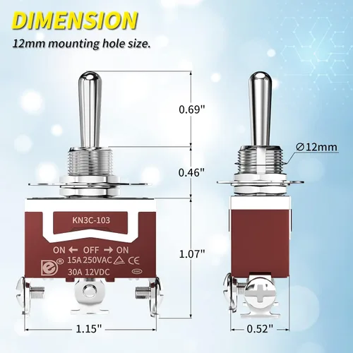 Miniatura 2 de Joinfworld Interruptor de Palanca Impermeable 12V DC 30A Encendido Apagado Encendido 3 Vías SPDT 12 Voltios Interruptor de Palanca Marino