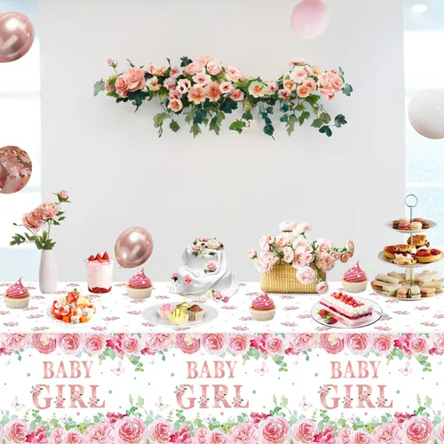 Miniatura 3 de Paquete de 4 manteles de baby shower, decoraciones de fiesta para niñas, suministros de fiesta de revelación de género, 86 x 51 pulgadas, mantel