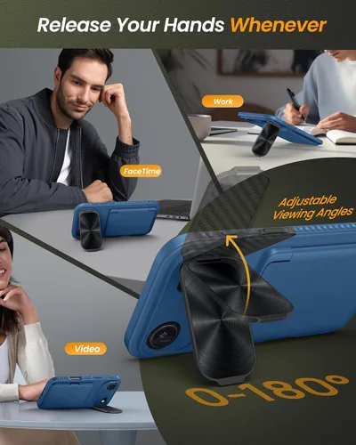 Miniatura 4 de Funda para iPhone Air con soporte para tarjetas, soporte integrado y cubierta para lente de cámara, a prueba de golpes, de silicona resistente a Azul