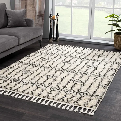 Miniatura 16 de Hauteloom, Duncans - Alfombra de estilo granja de pelo mullido para sala y dormitorio, con borlas - Beige, carbón, gris - 2 pies 7 pulgadas x 7 pies