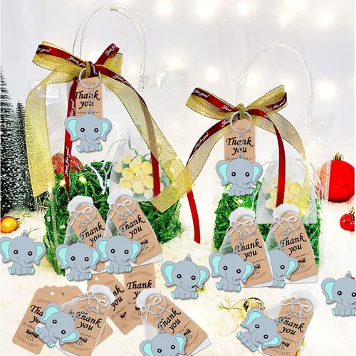 Miniatura 4 de CiciBear Paquete de 72 recuerdos de fiesta de elefante con llaveros de elefante azul bebé, etiquetas de agradecimiento y bolsas de regalo