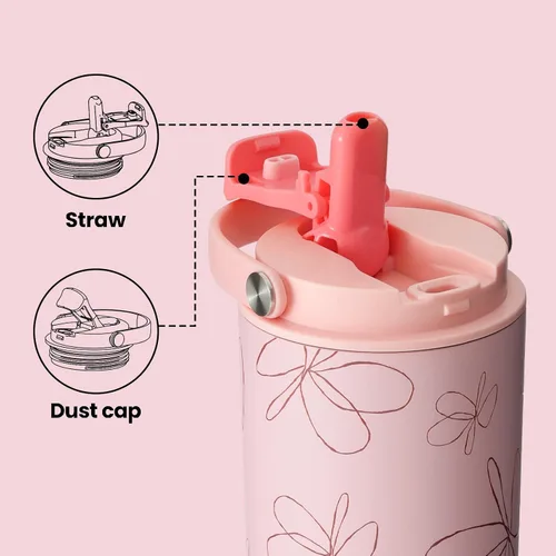 Miniatura 4 de BOTTLE BOTTLE Botella de agua aislada con popote y asa, botellas de agua de acero inoxidable para automóvil, deportes, hogar, oficina y escuela, 26