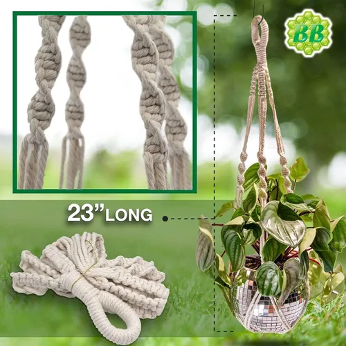 Miniatura 3 de Colgador de macramé para plantas con cuerda corta (sin borla) – 23 pulgadas – Cordón de macramé de algodón para macetas de decoración bohemia