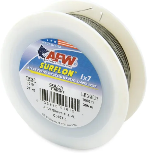 Miniatura 69 de Alambre de pesca americano Surflon recubierto de nailon 1x7 de acero inoxidable, línea líder de pesca para agua salada, prueba de 10 libras - prueba