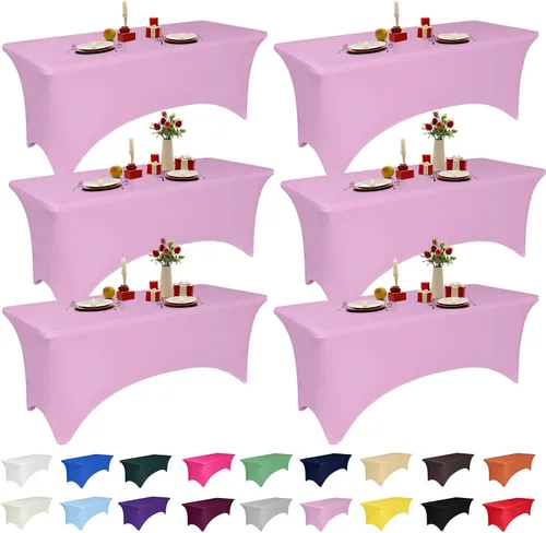 Miniatura 19 de Paquete de 2 manteles de elastano negro de 6 pies para mesas rectangulares, ajustado y elástico, lavable, resistente a las arrugas, perfecto