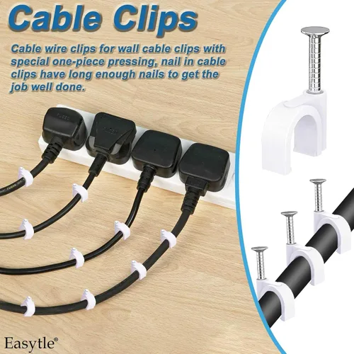 Miniatura 6 de 400 clips de cable de 4/6/8/0.394 in con clips de cable Ethernet de acero, clips de cable de cable, tachuelas de cable, clavos de cable, clips