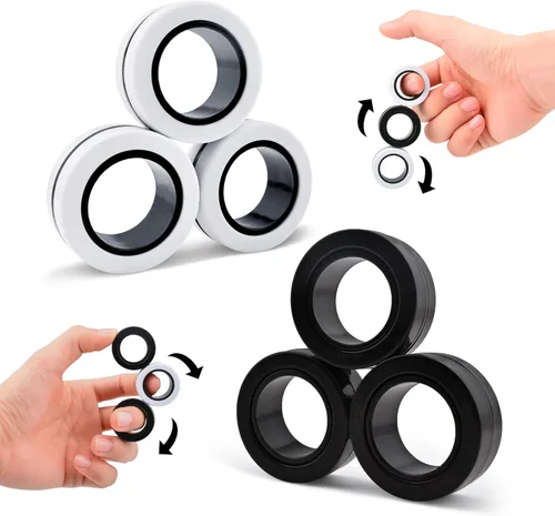 Miniatura 11 de Cevioce Juego de 3 anillos magnéticos para adultos, niños y adolescentes, anillo magnético giratorio para personas con TDAH y ansiedad, juguetes