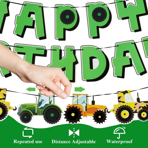 Miniatura 3 de SUNBEAUTY Juego de pancartas de feliz cumpleaños de tractor verde con guirnalda de tractor para decoración de fiestas de cumpleaños con temática