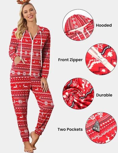 Miniatura 2 de Ekouaer Enterizo sin pies para mujer, pijama cómodo con capucha para Navidad, tallas S-XXL