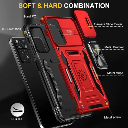 Miniatura 2 de Wefor Funda XiaoMi RedMi Note 11 (4G) con cubierta para cámara deslizante, soporte de anillo magnético de 360° mejorado grado militar a prueba
