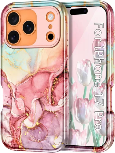 Miniatura 15 de CASEFIV Funda compatible con iPhone 11, patrón de mármol 3 en 1, resistente a prueba de golpes y caídas, cuerpo completo, policarbonato duro