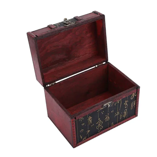 Miniatura 8 de Cofre del tesoro de madera caja de almacenamiento del pecho diseño antiguo pequeño tesoro caja de joyería organizador de joyería 02