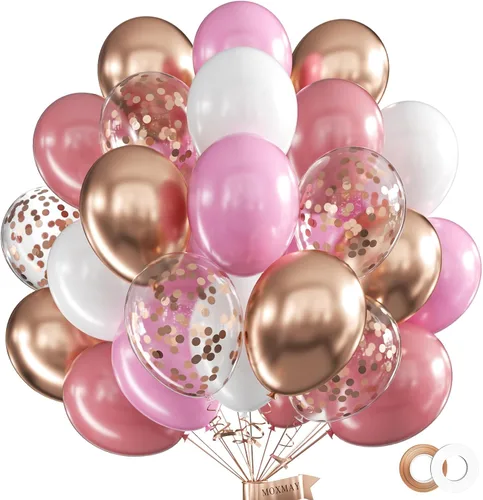 Miniatura 12 de Juego de 62 globos de 12 pulgadas, color negro, blanco, plateado, globos de fiesta con confeti plateado metálico blanco y negro con cintas