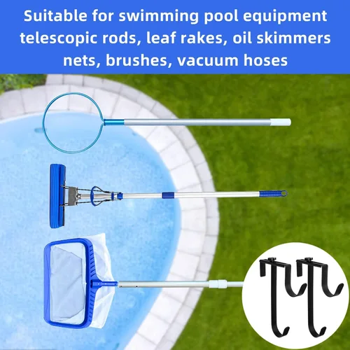 Miniatura 6 de PURPLE STAR 1N 2 ganchos dobles para valla de piscina para equipos de piscina, colgador ajustable para poste de piscina, ganchos de piscina Negro-2