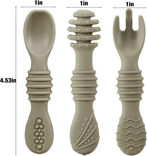 Miniatura 3 de PandaEar Juego de 6 cucharas y tenedores de silicona para bebés (paquete de 6) Utensilios de autoalimentación de silicona sin BPA para bebés de 6