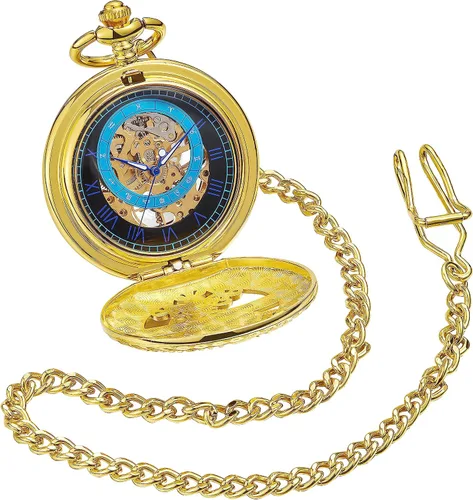 Miniatura 28 de ShoppeWatch Reloj de bolsillo para hombre con cadena Reloj de bolsillo vintage de cuerda a mano Reloj de bolsillo clásico con movimiento