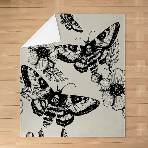 Miniatura 3 de Manta de Franela de Polilla de la Muerte para Niños, Niñas y Adultos, Manta de Vellón Gótica de Calavera de la Muerte Manta Térmica, Manta Bohemia